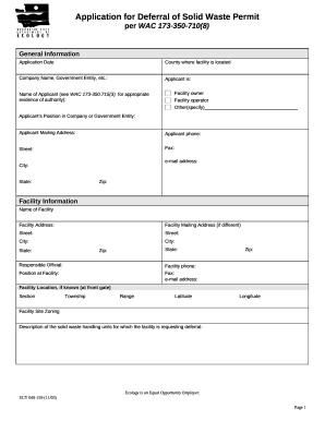Application for Deferral of Solid Waste Permit per WAC 173 ...