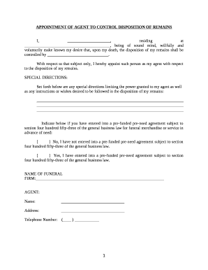 APPOINTMENT OF AGENT TO CONTROL DISPOSITION OF ...