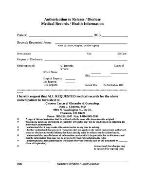 Authorization for request of medical records and disclosure of ...