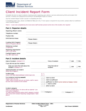 DHS Client Incident Report Form. DHS client incident report form