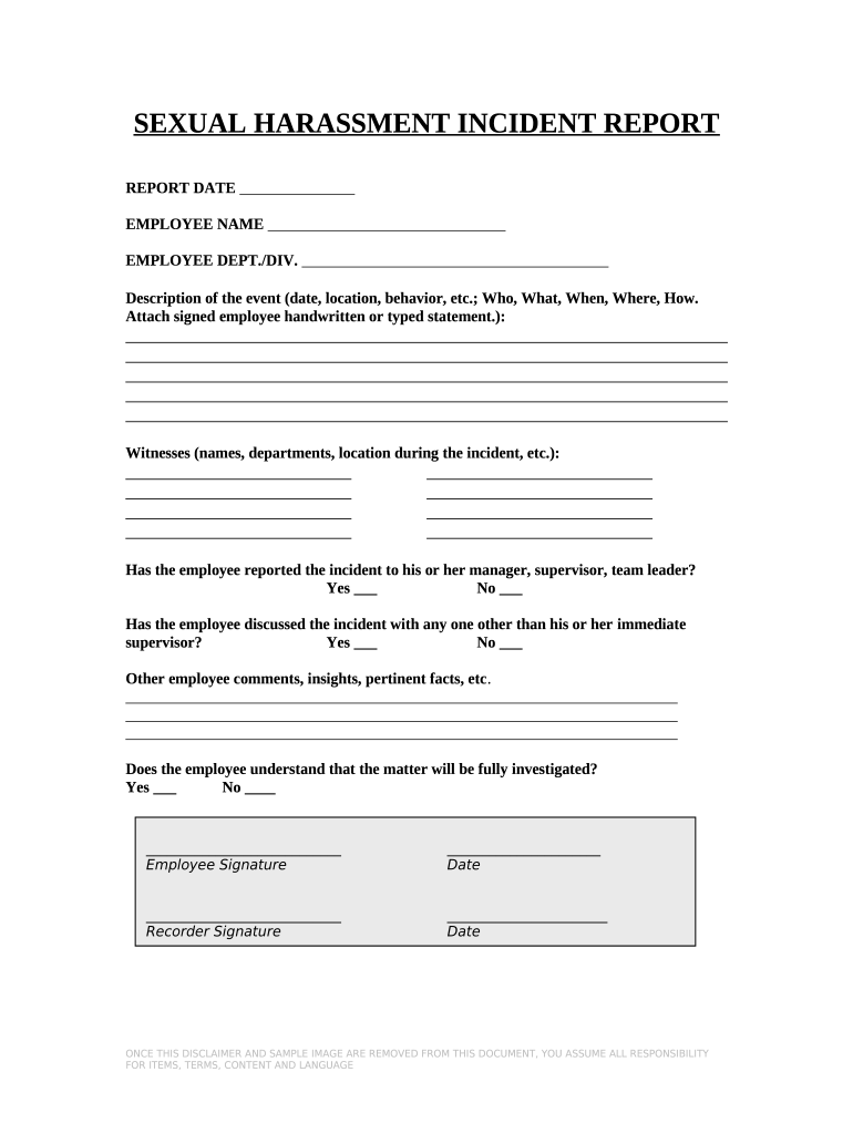 Sexual Harassment Incident Report Preview on Page 1