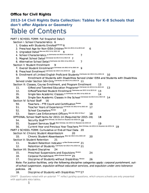 2013-14 Civil Rights Data Collection: Tables for K-8 Schools that dont offer Algebra or Geometry