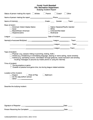 Fond du Lac School District Bullying Incident Report
