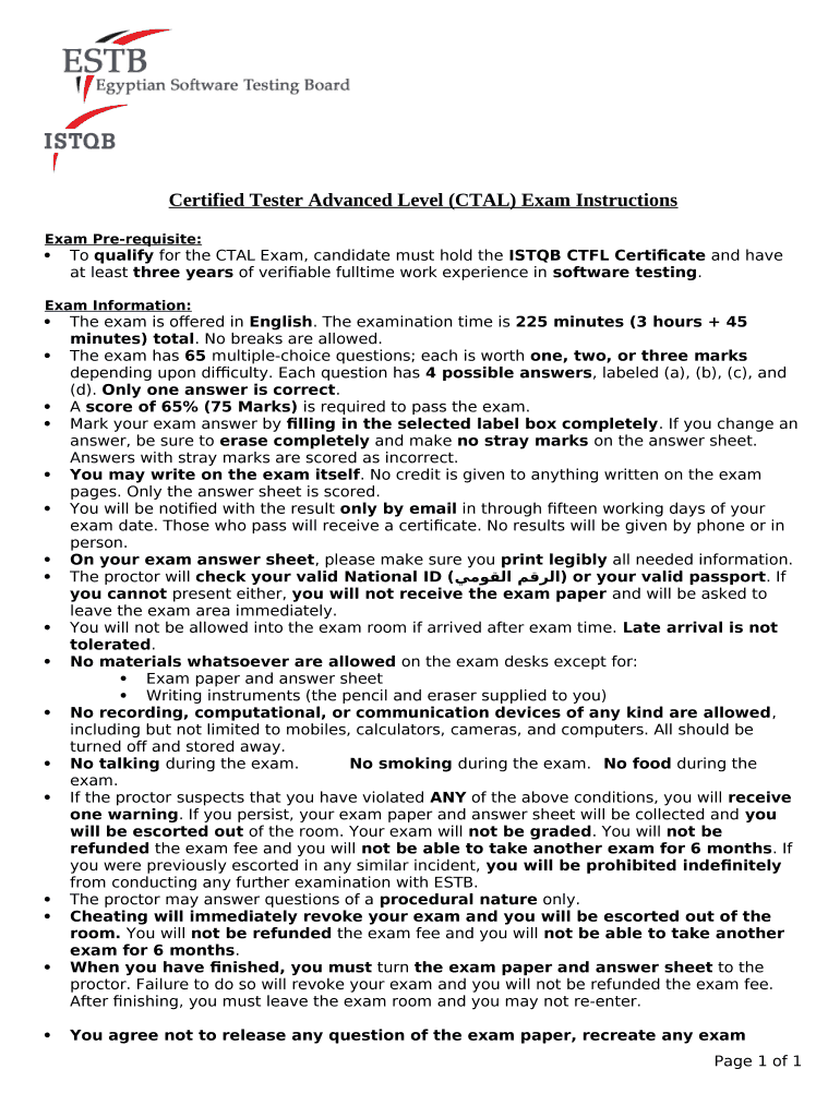 Exam Instructions Sample Doc Template PdfFiller