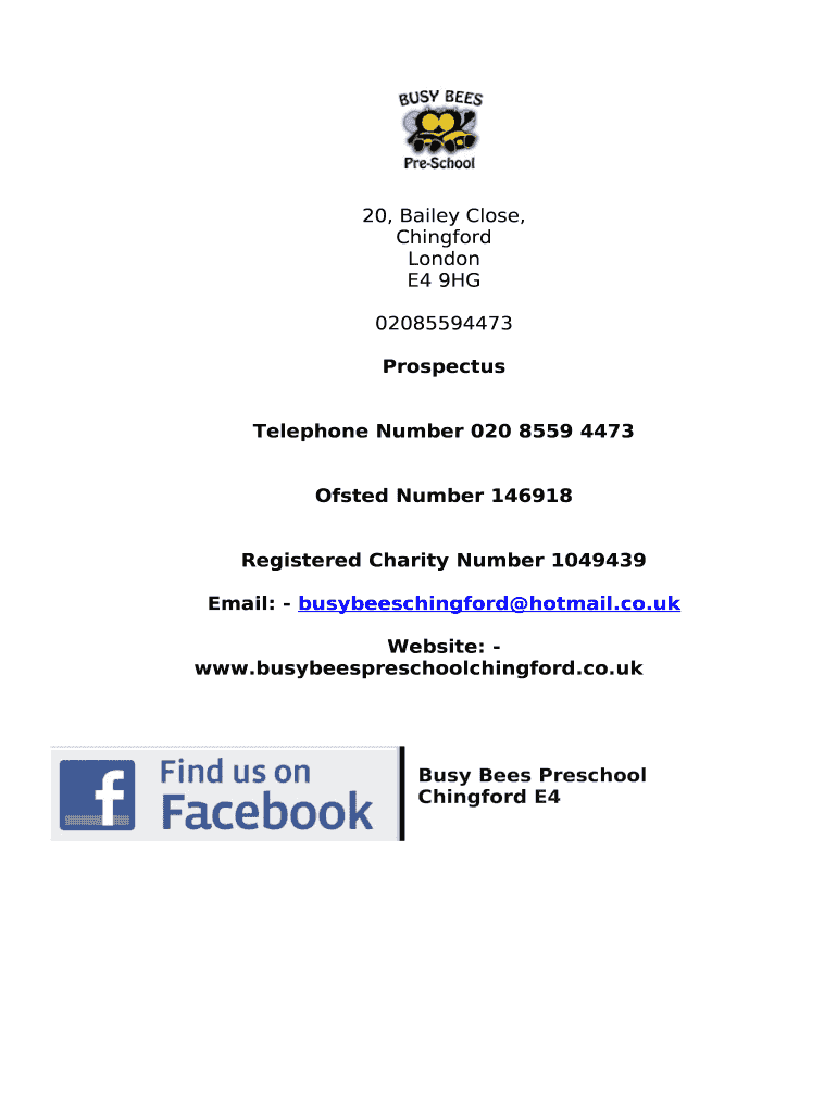 Busy Bee Preschool, 20 Bailey Close, Chingford, London E4 Doc