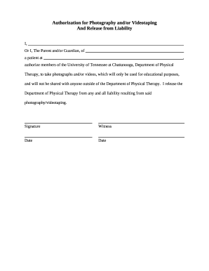 AUTHORIZATION FOR PHOTOGRAPHY/ VIDEOTAPING OF PATIENT signing ...
