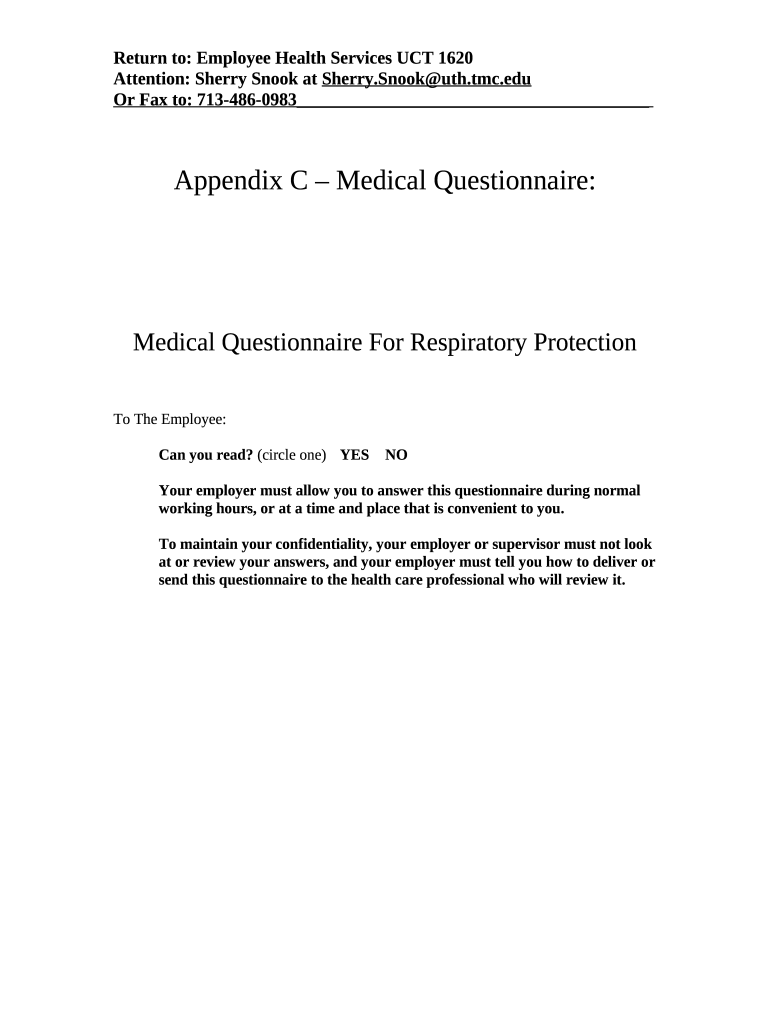 Cal Osha Respirator Medical Evaluation Questionnaire Fill Doc Template pdfFiller