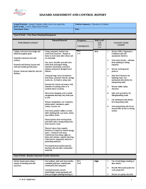 Hazard identification, risk assessment and risk control
