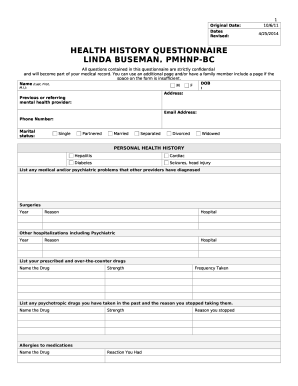 HEALTH HISTORY QUESTIONNAIRE LINDA BUSEMAN, PMHNP-BC