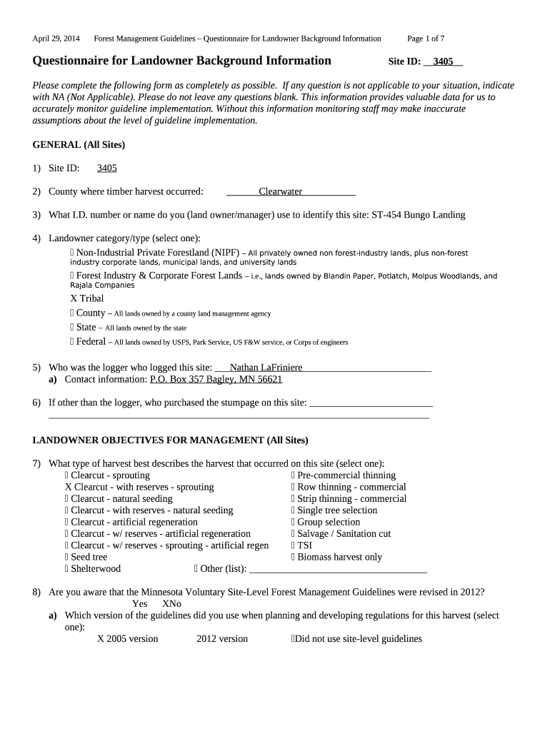 Landowner Questionnaire The Minnesota Land Trust Doc Template pdfFiller