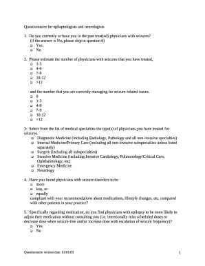 Questionnaire for epileptologists and neurologists