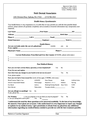 Health History Form - Essex Street Dental Medicine