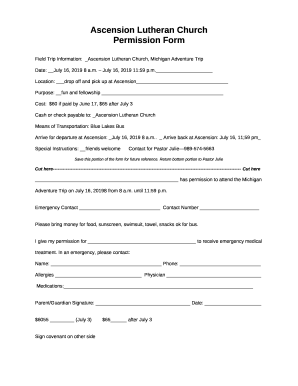 Ascension Lutheran Church Permission Form