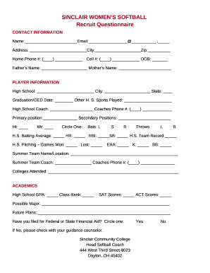 Recruit Questionnaire - Sinclair Athletics