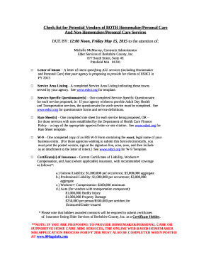 Check-list for Potential Vendors of BOTH Homemaker/Personal Care