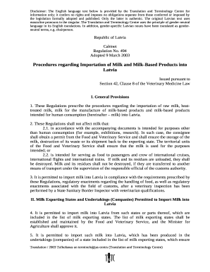 Procedures regarding Importation of Milk and Milk-Based ...