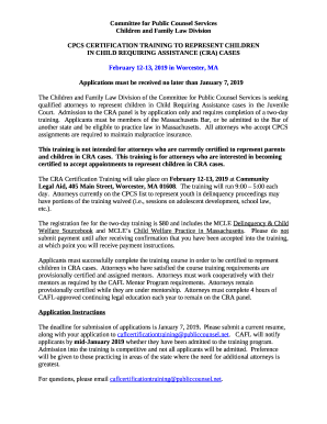 CPCS CERTIFICATION TRAINING TO REPRESENT CHILDREN Doc Template pdfFiller CPCS CERTIFICATION TRAINING TO REPRESENT CHILDREN Doc Template pdfFiller