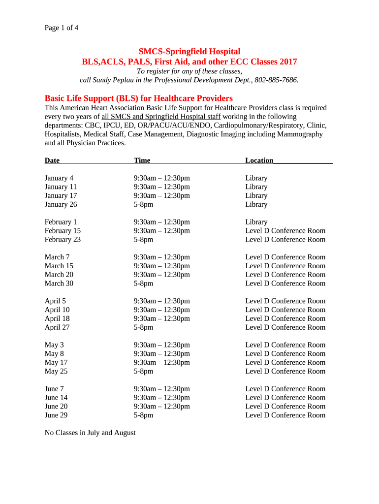 SMCS-Springfield Hospital BLS,ACLS, PALS, First Aid, and ... Doc ...