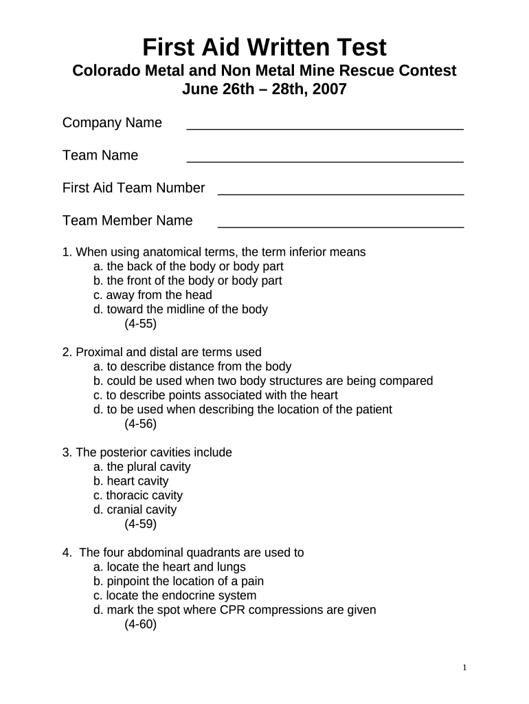 First Aid Written Test Doc Template pdfFiller