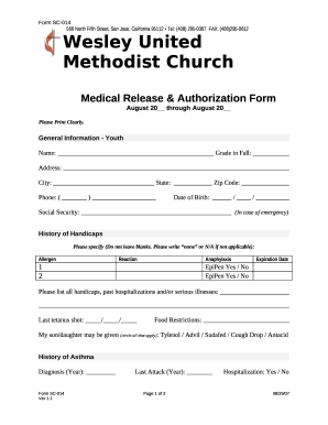 Medical Release & Authorization Form