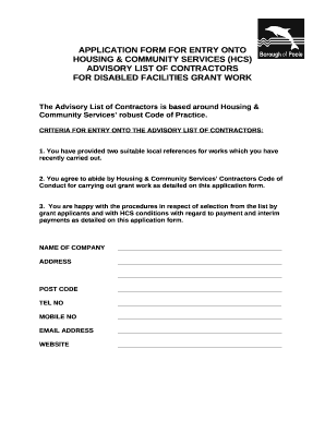 Application form for entry onto housing &amp; community services ...