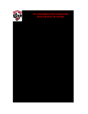 SYA PLAYER INFORMATION FORM FOR NEW TRAVEL PLAYERS