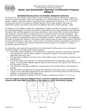 Water and Wastewater Operator Certification Program Affidavit