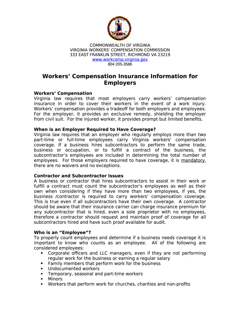 Virginia Workers' Compensation Commission Ination Sheet Doc Template