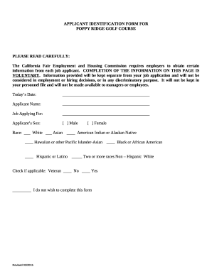 APPLICANT IDENTIFICATION FORM FOR POPPY RIDGE ...
