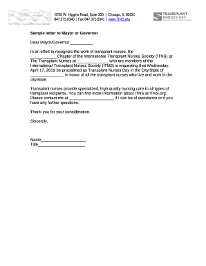 Sample letter to Mayor or Govenor