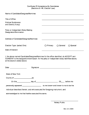 Sample Certificate Of Acceptance By Candidates Form