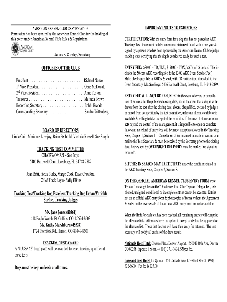 Fillable Online this event under American Kennel Club Rules