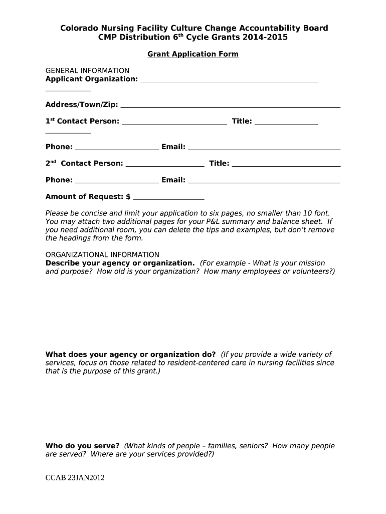 Nursing Home Innovation Grant BoardGrant Application Doc Template