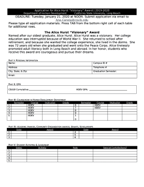 Application for Alice Hurst "Visionary" Award 2019-2020