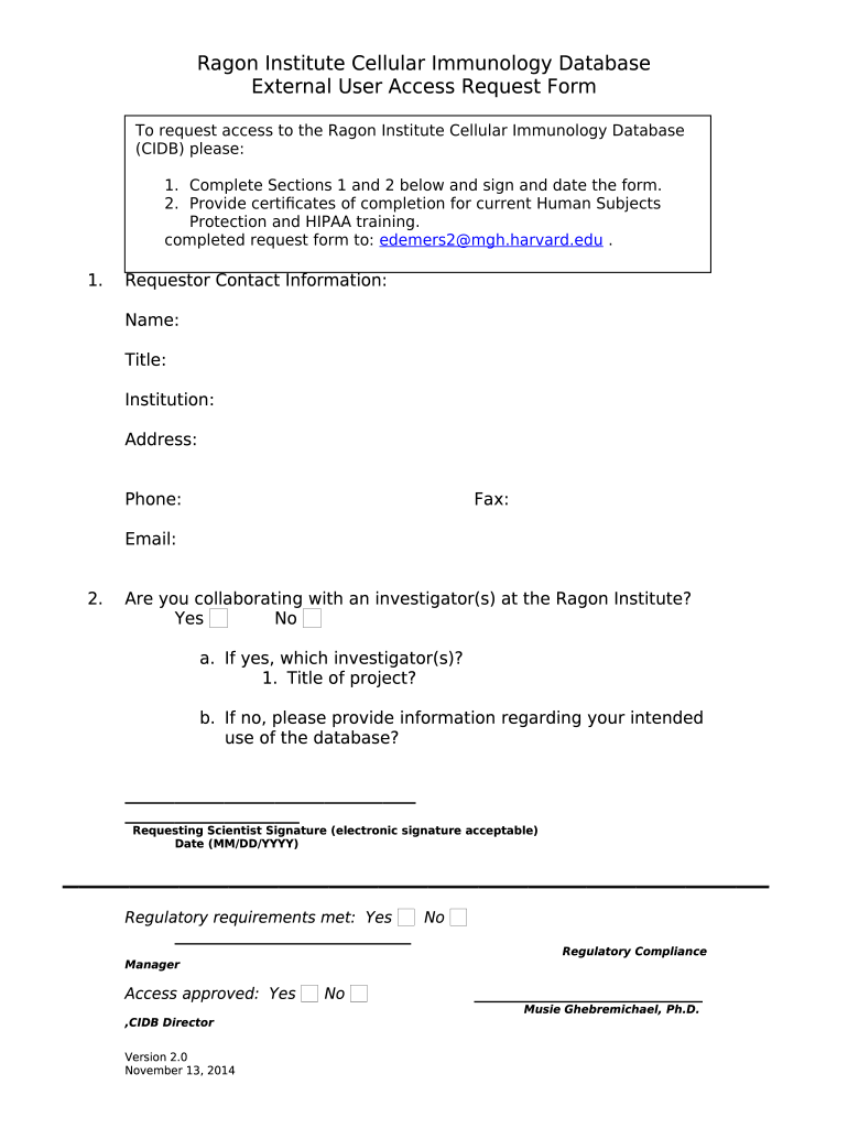 Specimen and Data Request National Institutes of Health Doc Template