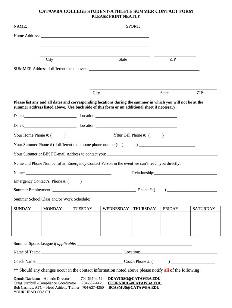 Application for Admission Catawba College Doc Template pdfFiller