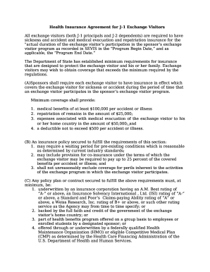 Health Insurance Agreement for J-1 Exchange Visitors
