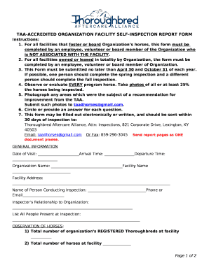TAA-ACCREDITED ORGANIZATION FACILITY SELF-INSPECTION REPORT FORM