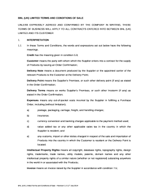 BNL (UK) LIMITED TERMS AND CONDITIONS OF SALE