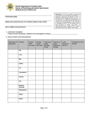 Medical Services Profile Form. Quality Assurance Form
