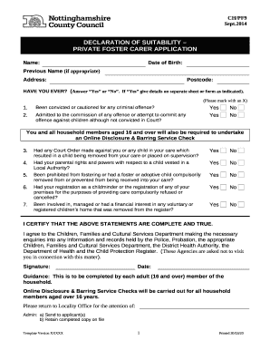 DECLARATION OF SUITABILITY