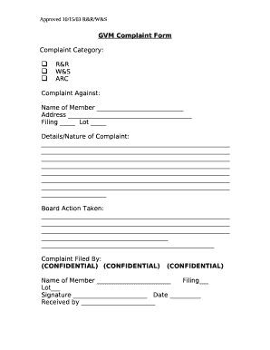 Gvm complaint form