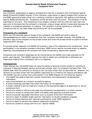 Georgia Special Needs Scholarship Program Parent Complaint Form