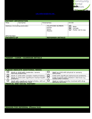 Referral Form for Additional Needs - Community Dental Services