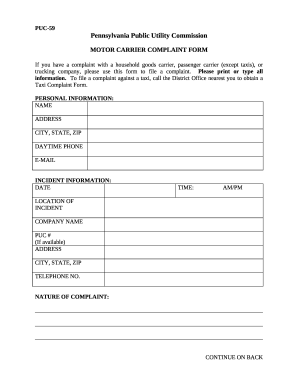 PUC - Complaint Online Forms - Pennsylvania
