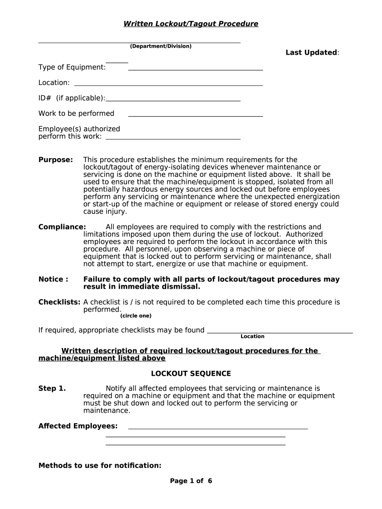 Lockout Tagout Procedures - Dot.ny.gov - New York State Doc Template ...