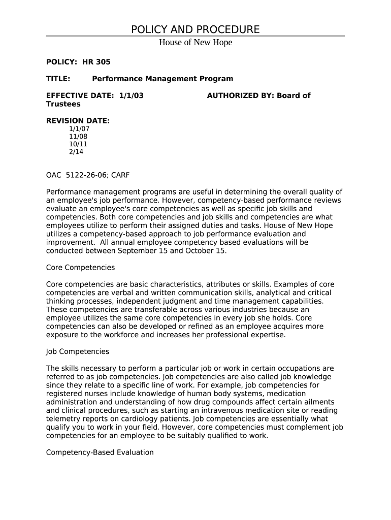 POLICY AND PROCEDURE House of New Hope POLICY HR Doc Template
