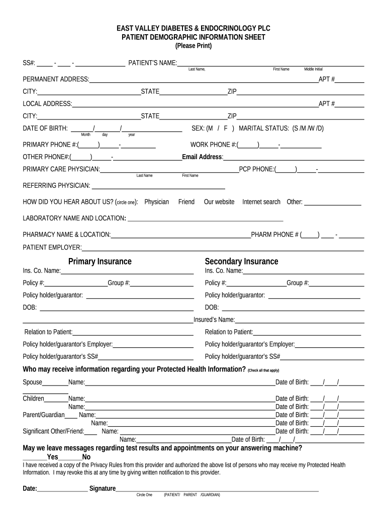 PATIENT DEMOGRAPHIC INATION(Please Print) Doc Template | pdfFiller