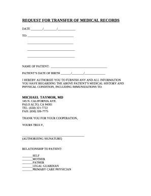 Authorization to Transfer Medical Records Form