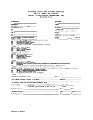 Inpatient Psychiatric Medicaid Agency Review Team Transmittal Sheet